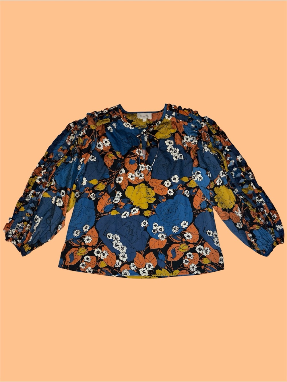 Cleobella Puff Sleeve Miren Blouse with Blue, Yellow & Orange Floral Design